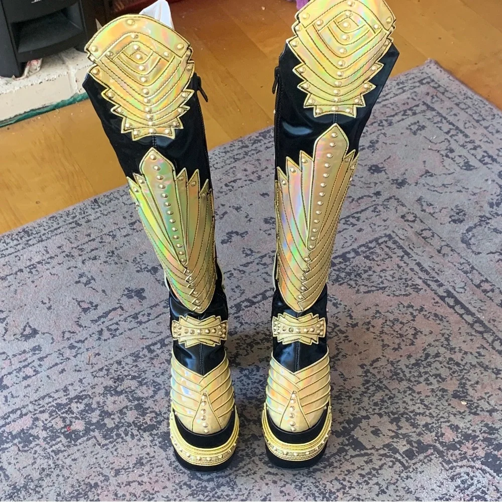 Last pair! New Dolls Kill Wrath of Goddess Knee Boots - Picture 1 of 11